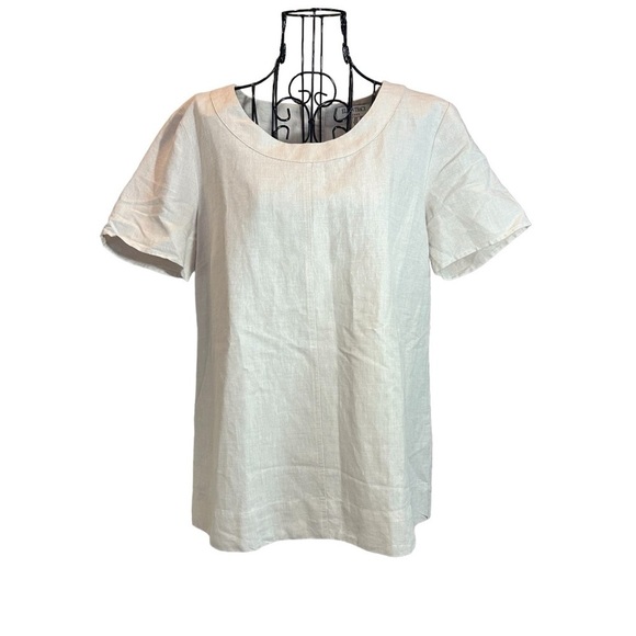 Ellen Tracy Linen Tunic Button Back Top Tan Size Medium - Picture 2 of 10